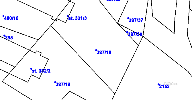 Parcela st. 387/18 v KÚ Jílové u Držkova, Katastrální mapa