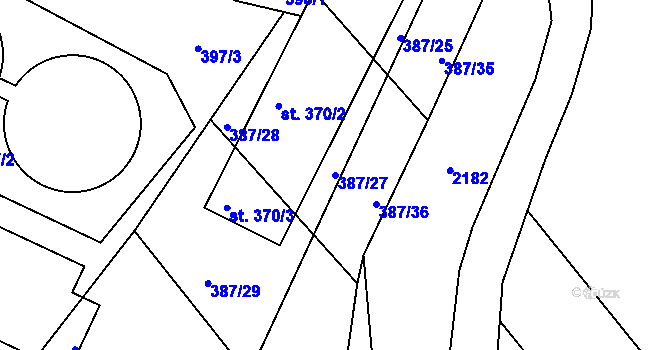 Parcela st. 387/27 v KÚ Jílové u Držkova, Katastrální mapa