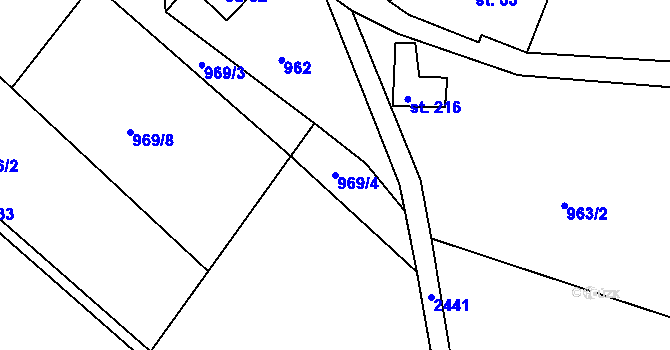 Parcela st. 969/4 v KÚ Jílové u Držkova, Katastrální mapa