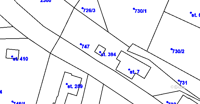 Parcela st. 394 v KÚ Jílové u Držkova, Katastrální mapa