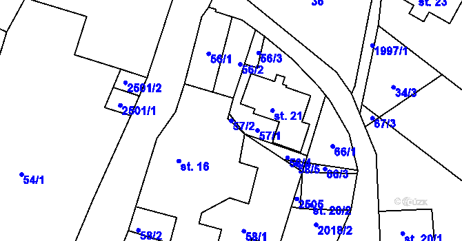 Parcela st. 57/2 v KÚ Jílové u Držkova, Katastrální mapa