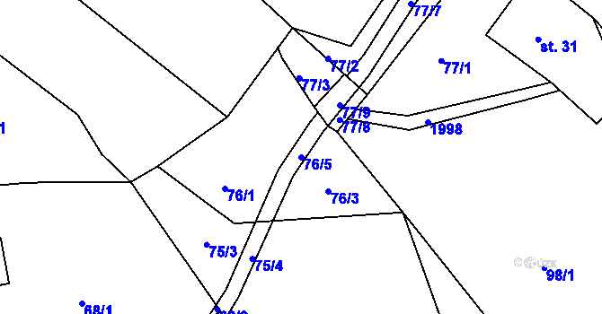 Parcela st. 76/5 v KÚ Jílové u Držkova, Katastrální mapa