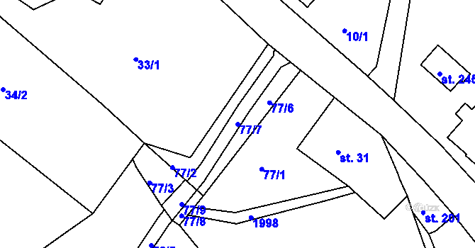 Parcela st. 77/7 v KÚ Jílové u Držkova, Katastrální mapa