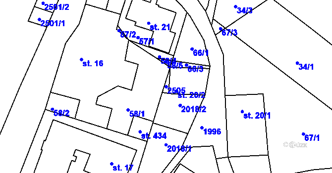 Parcela st. 2505 v KÚ Jílové u Držkova, Katastrální mapa