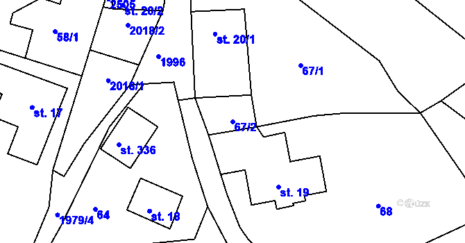 Parcela st. 67/2 v KÚ Jílové u Držkova, Katastrální mapa