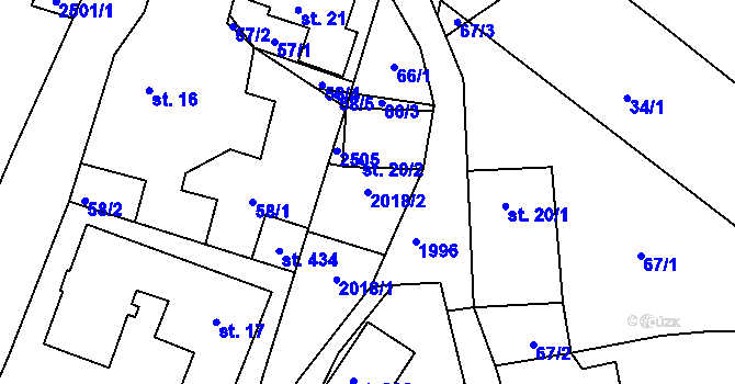 Parcela st. 2018/2 v KÚ Jílové u Držkova, Katastrální mapa