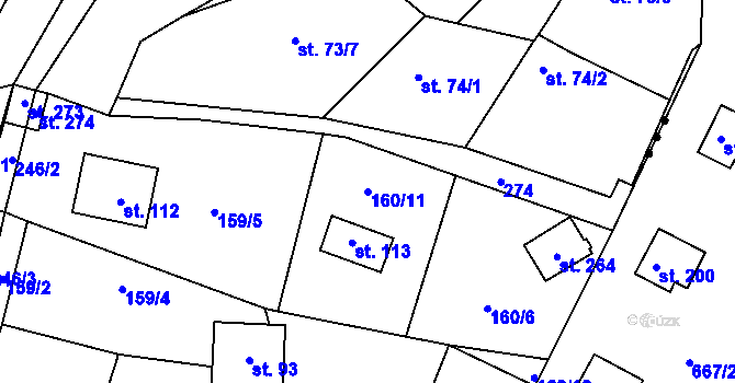 Parcela st. 160/11 v KÚ Borek nad Sázavou, Katastrální mapa