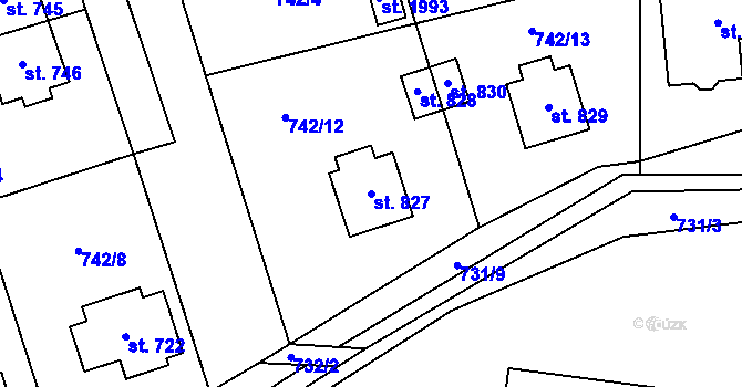 Parcela st. 827 v KÚ Jílové u Prahy, Katastrální mapa