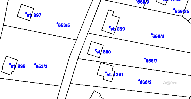 Parcela st. 880 v KÚ Jílové u Prahy, Katastrální mapa