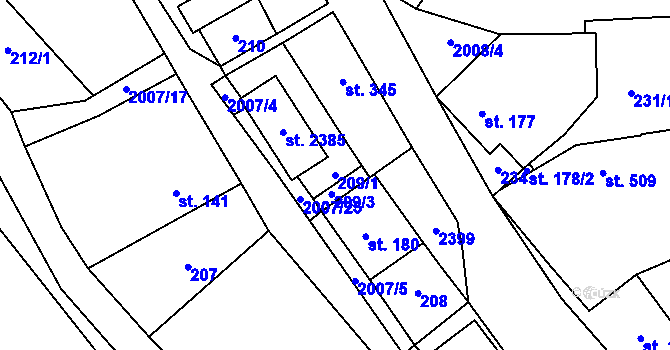 Parcela st. 209/1 v KÚ Jílové u Prahy, Katastrální mapa