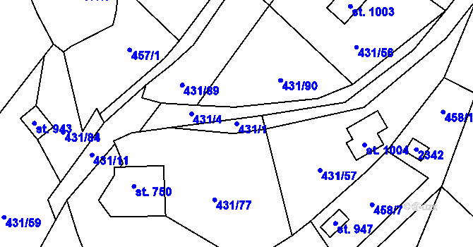 Parcela st. 431/1 v KÚ Jílové u Prahy, Katastrální mapa