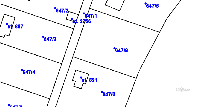 Parcela st. 647/12 v KÚ Jílové u Prahy, Katastrální mapa
