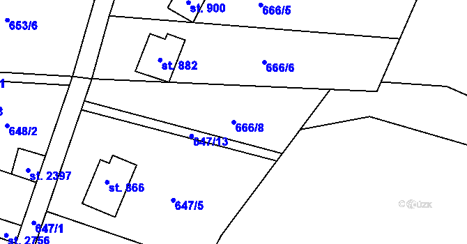 Parcela st. 666/8 v KÚ Jílové u Prahy, Katastrální mapa