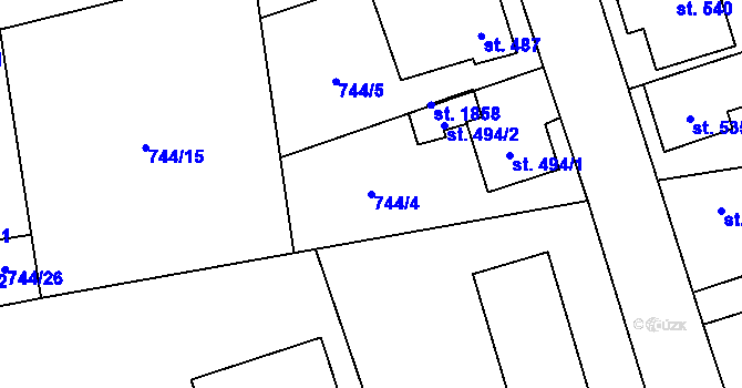 Parcela st. 744/4 v KÚ Jílové u Prahy, Katastrální mapa