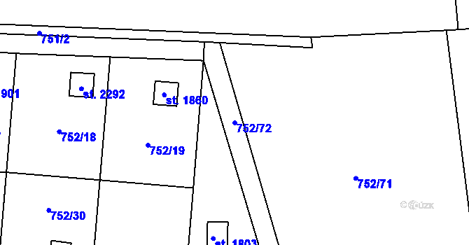 Parcela st. 752/72 v KÚ Jílové u Prahy, Katastrální mapa