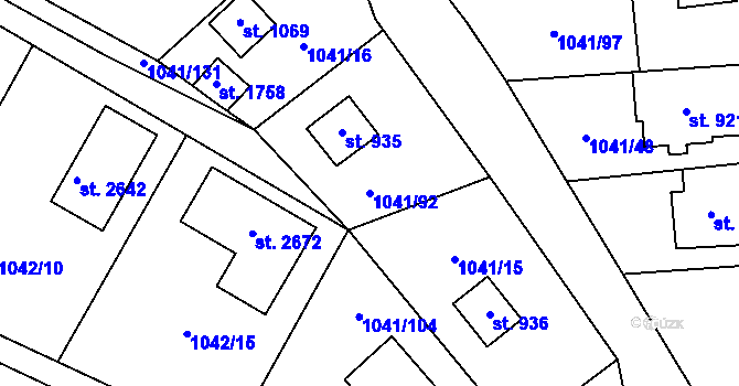 Parcela st. 1041/92 v KÚ Jílové u Prahy, Katastrální mapa
