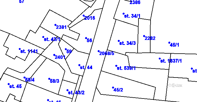 Parcela st. 2068/5 v KÚ Jílové u Prahy, Katastrální mapa