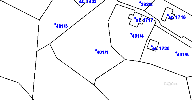 Parcela st. 401/1 v KÚ Jílové u Prahy, Katastrální mapa