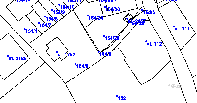 Parcela st. 154/5 v KÚ Jílové u Prahy, Katastrální mapa
