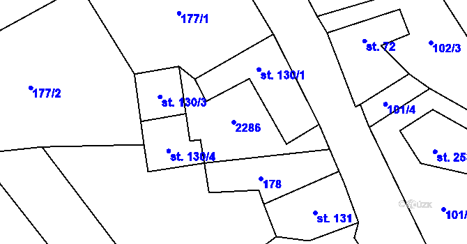 Parcela st. 2286 v KÚ Jílové u Prahy, Katastrální mapa