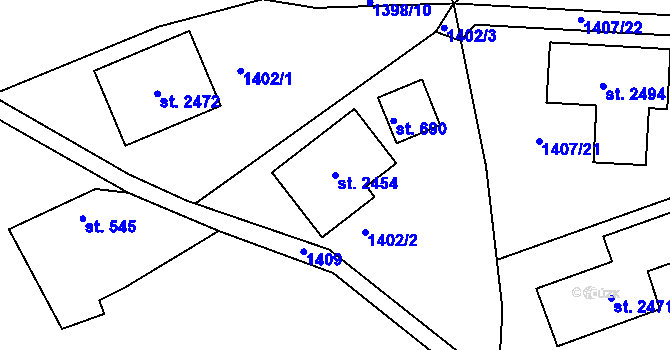 Parcela st. 2454 v KÚ Jílové u Prahy, Katastrální mapa