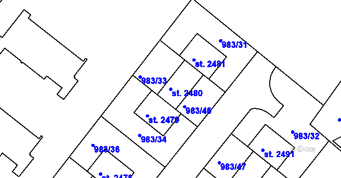 Parcela st. 2480 v KÚ Jílové u Prahy, Katastrální mapa