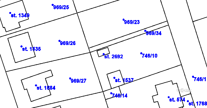 Parcela st. 2692 v KÚ Jílové u Prahy, Katastrální mapa