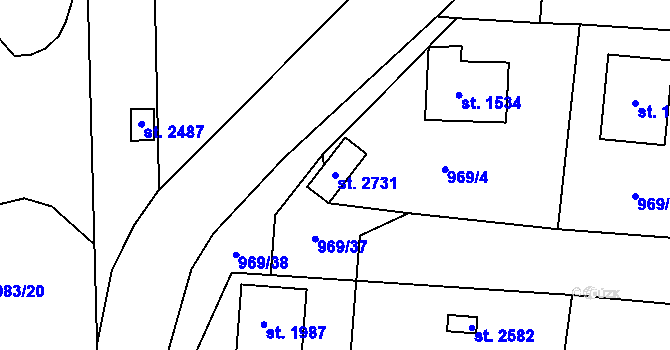 Parcela st. 2731 v KÚ Jílové u Prahy, Katastrální mapa