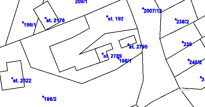Parcela st. 2789 v KÚ Jílové u Prahy, Katastrální mapa