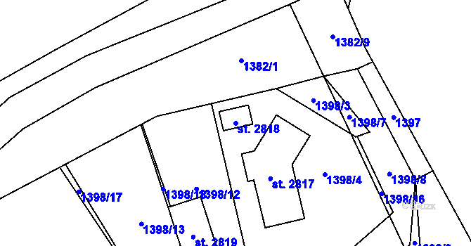Parcela st. 2818 v KÚ Jílové u Prahy, Katastrální mapa