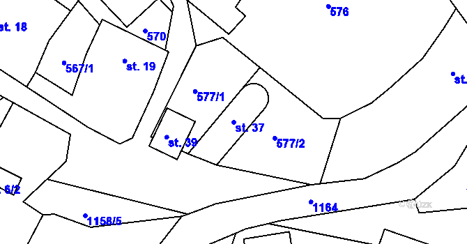 Parcela st. 37 v KÚ Jílovec, Katastrální mapa