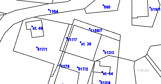 Parcela st. 38 v KÚ Jílovec, Katastrální mapa