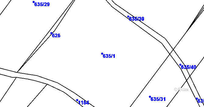 Parcela st. 635/1 v KÚ Jílovec, Katastrální mapa