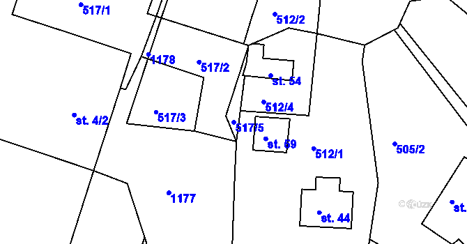Parcela st. 517/5 v KÚ Jílovec, Katastrální mapa