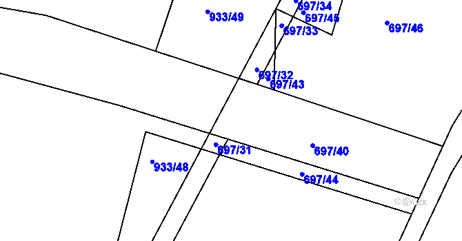 Parcela st. 697/29 v KÚ Jílovec, Katastrální mapa
