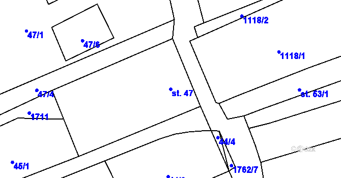 Parcela st. 47 v KÚ Jílovice u Trhových Svinů, Katastrální mapa