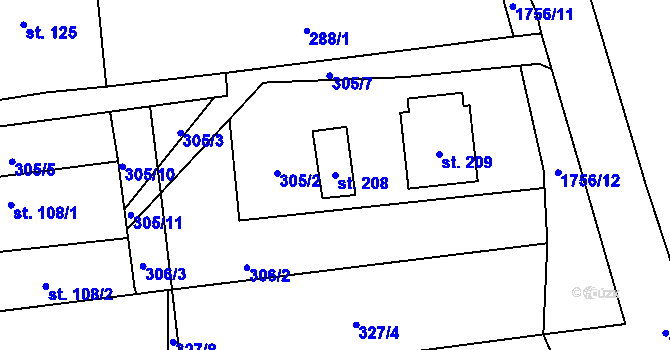 Parcela st. 208 v KÚ Jílovice u Trhových Svinů, Katastrální mapa