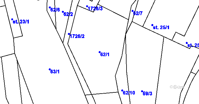Parcela st. 62/1 v KÚ Jílovice u Trhových Svinů, Katastrální mapa