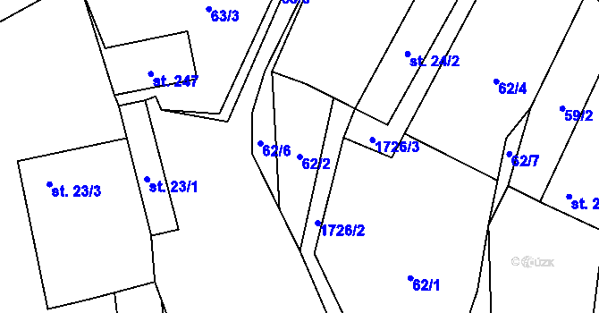 Parcela st. 62/2 v KÚ Jílovice u Trhových Svinů, Katastrální mapa