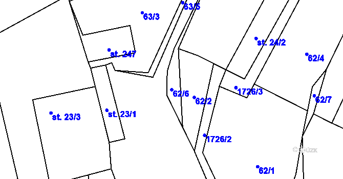 Parcela st. 62/6 v KÚ Jílovice u Trhových Svinů, Katastrální mapa
