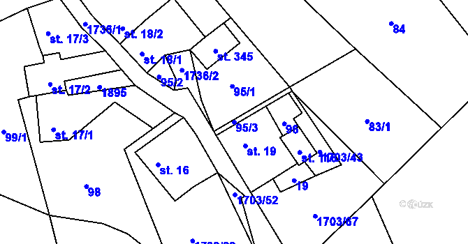 Parcela st. 95/3 v KÚ Jílovice u Trhových Svinů, Katastrální mapa
