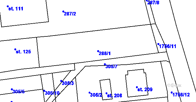 Parcela st. 288/1 v KÚ Jílovice u Trhových Svinů, Katastrální mapa