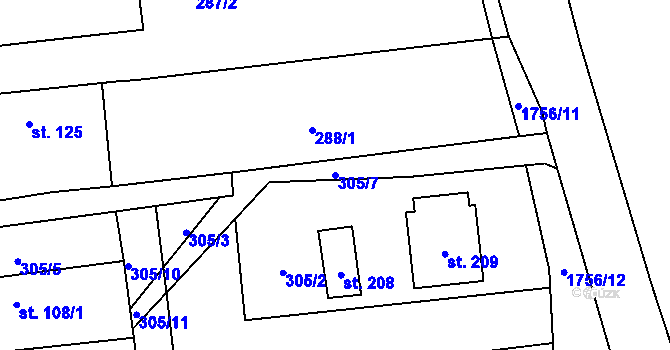 Parcela st. 305/7 v KÚ Jílovice u Trhových Svinů, Katastrální mapa