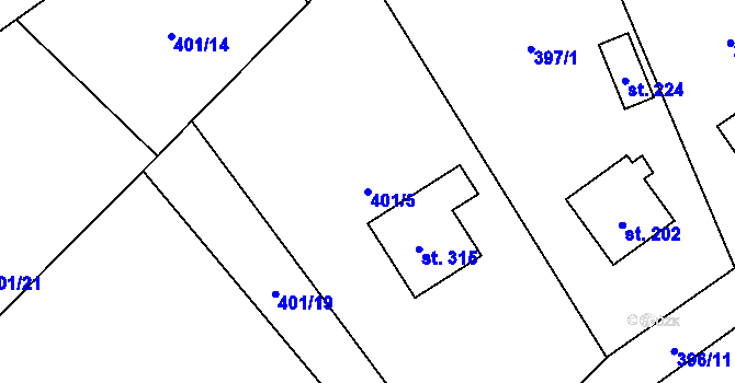 Parcela st. 401/5 v KÚ Jílovice u Trhových Svinů, Katastrální mapa