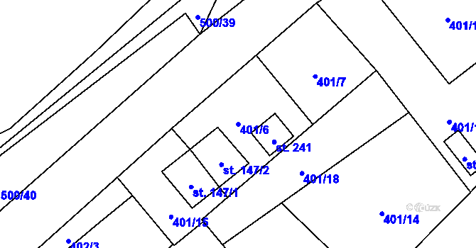 Parcela st. 401/6 v KÚ Jílovice u Trhových Svinů, Katastrální mapa