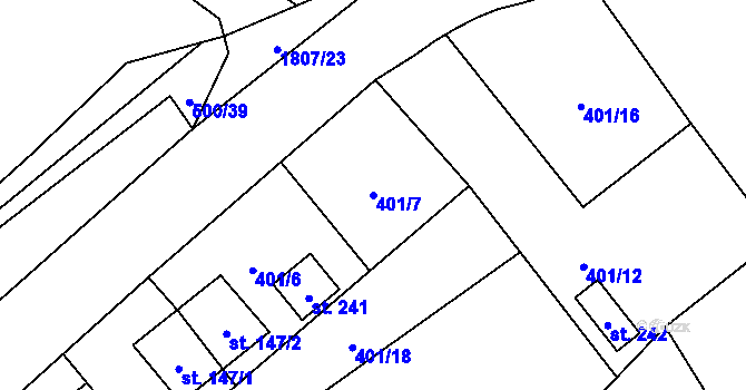 Parcela st. 401/7 v KÚ Jílovice u Trhových Svinů, Katastrální mapa