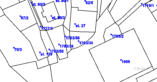 Parcela st. 1703/35 v KÚ Jílovice u Trhových Svinů, Katastrální mapa