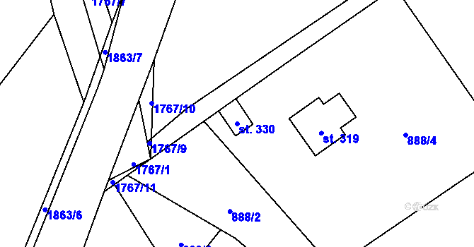Parcela st. 330 v KÚ Jílovice u Trhových Svinů, Katastrální mapa