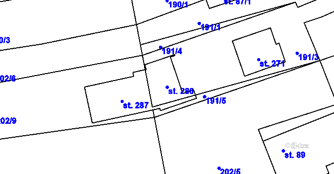 Parcela st. 286 v KÚ Jílovice u Trhových Svinů, Katastrální mapa