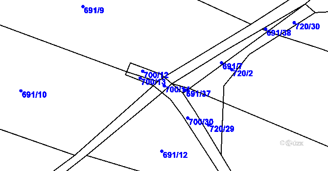 Parcela st. 700/14 v KÚ Jílovice u Trhových Svinů, Katastrální mapa